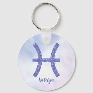 Pretty Pisces Astrology Sign Personalized Purple Schlüsselanhänger