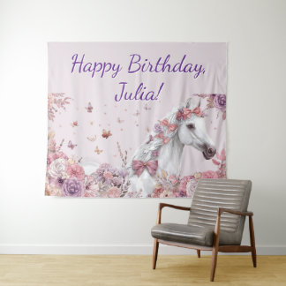 Pretty Ponies and Petals Horse Birthday Banner Wandteppich