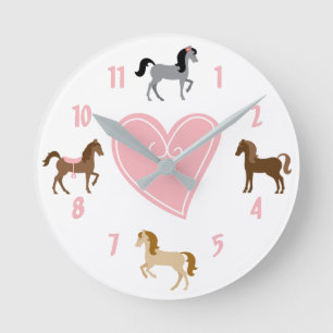 Pretty Ponies and Pink Heart Horse Runde Wanduhr