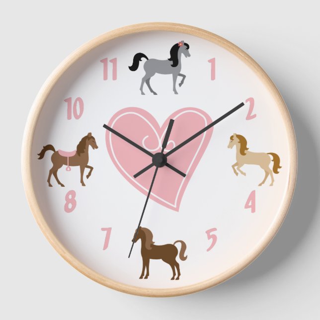 Pretty Ponies and Pink Heart Horse Uhr (Vorderseite)