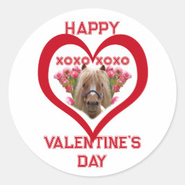 Pretty Pony in Red Valentine's Day for Kids Runder Aufkleber