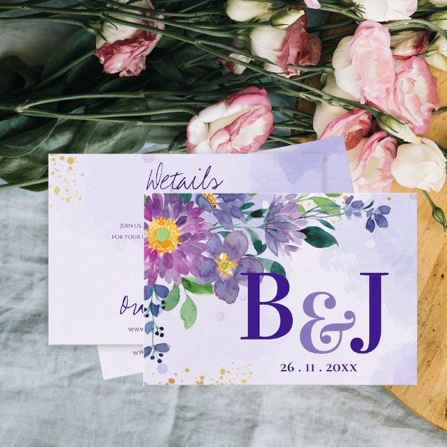 Pretty Purple Blue Floral Wedding Details Begleitkarte (Pretty Purple Blue Floral Wedding Details Enclosure Card)