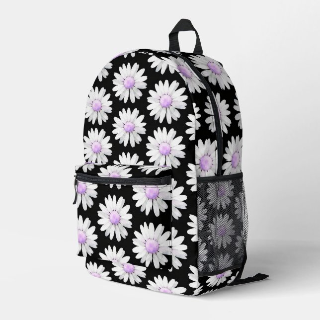 Pretty Purple Dotted Daisy's Bedruckter Rucksack (Rückseitige Ecke Rechts)