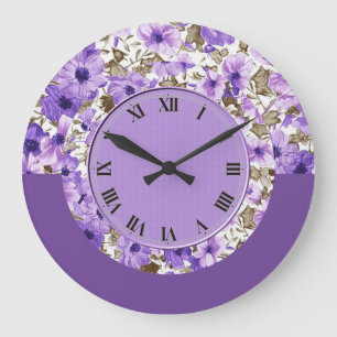 Pretty Purple & White Floral Wall Clock 2 Große Wanduhr