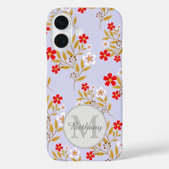 Pretty Red and White Floral Pattern Personalised Case-Mate iPhone Hülle (Rückseite)