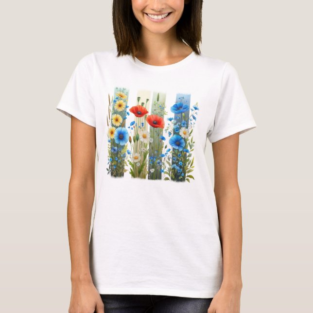 PRETTY RED BLUE & YELLOW FLORAL BRUSHSTROKES T-Shirt (Vorderseite)