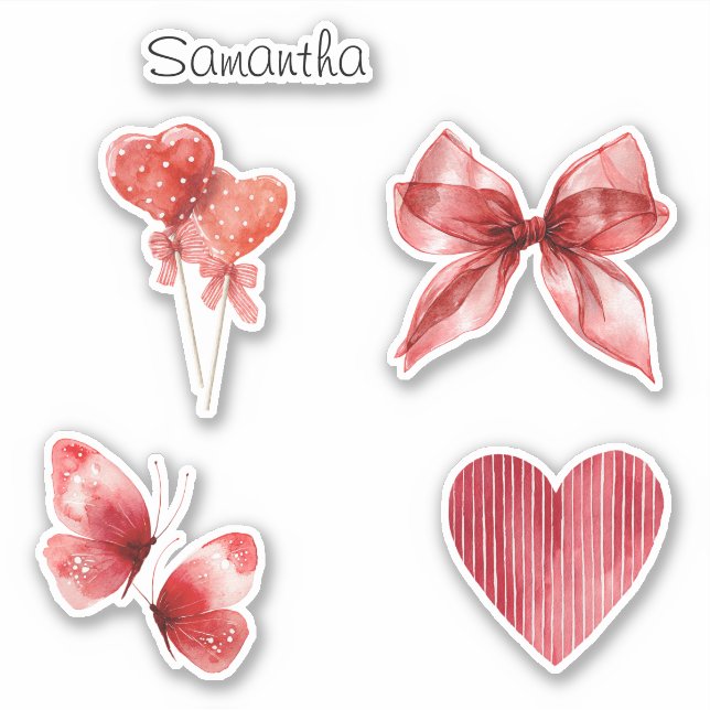 Pretty Red Bow Hearts Butterflies Aufkleber (Vorderseite)