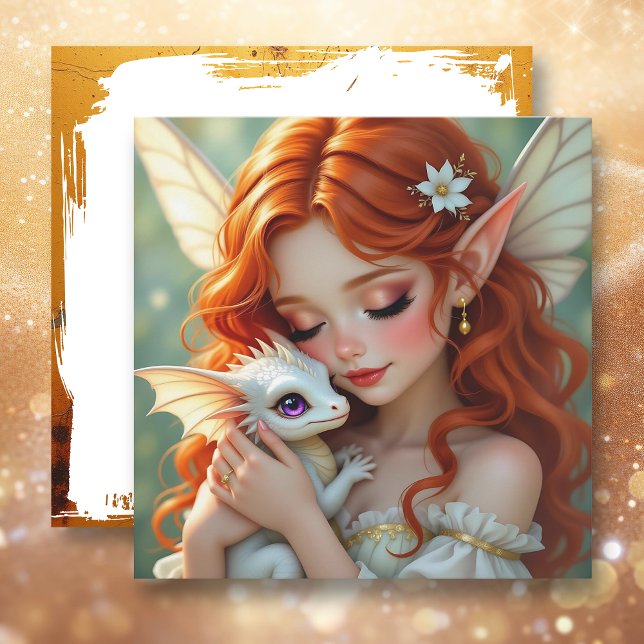 Pretty Red Haired Fairy with Dragon Karte (Von Creator hochgeladen)