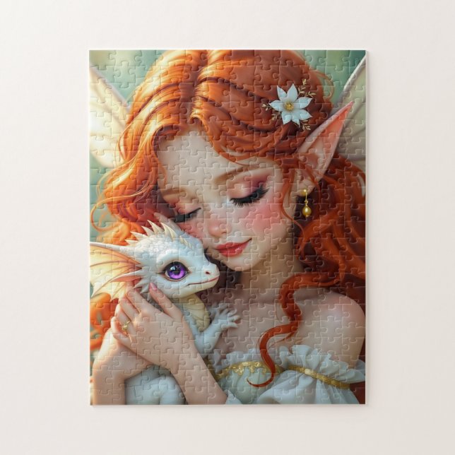 Pretty Red Haired Fairy with Dragon Puzzle (Vertikal)