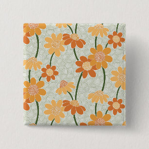 Pretty retro muted 1970s Flowers Button