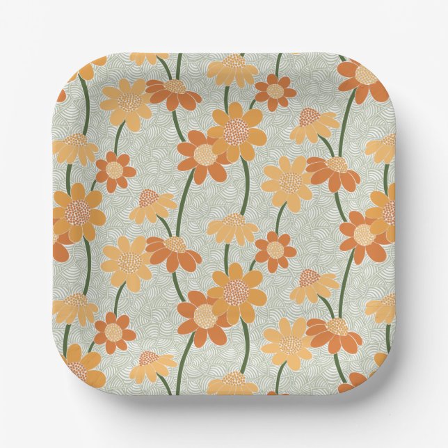 Pretty retro muted 1970s flowers pappteller (Vorderseite)