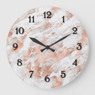 Pretty Rose Gold White Glitzy Marble        Große Wanduhr