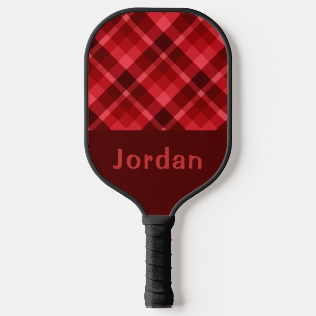 Pretty Ruby Red Plaid Monogram Pickleball Paddel Pickleball Schläger (Vorderseite)