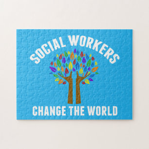Pretty Social Work Quote Rainbow Tree Blue Puzzle