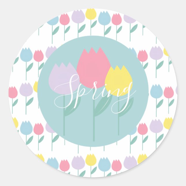 Pretty Spring Tulips Pastel Floral Birthday Party Runder Aufkleber (Vorderseite)