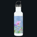 Pretty Spring Wild Flowers Edelstahlflasche<br><div class="desc">Pretty pink flowers and lavender meadow on a bright spring day against a blue sky.</div>