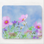 Pretty Spring Wild Flowers Mousepad<br><div class="desc">Pretty pink flowers and lavender meadow on a bright spring day against a blue sky.</div>