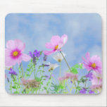 Pretty Spring Wild Flowers Mousepad<br><div class="desc">Pretty pink flowers and lavender meadow on a bright spring day against a blue sky.</div>