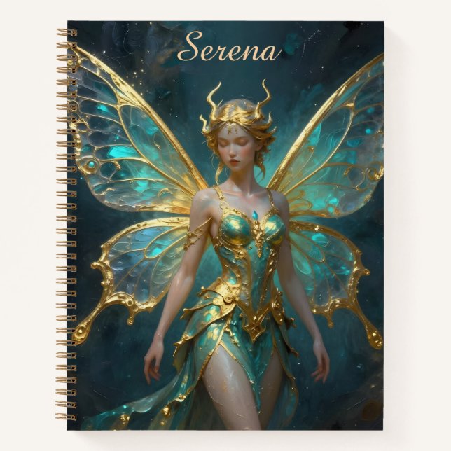 Pretty Turquoise and Gold Fairy Personalized Notizbuch (Vorderseite)