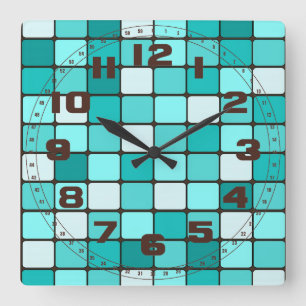 Pretty Turquoise Aqua Teal Mosaic Tile Pattern Quadratische Wanduhr