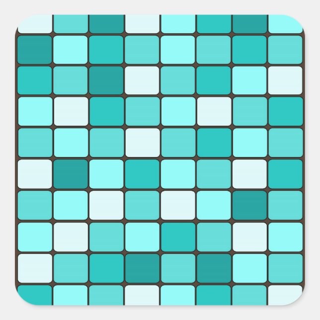 Pretty Turquoise Aqua Teal Mosaic Tile Pattern Quadratischer Aufkleber (Vorderseite)