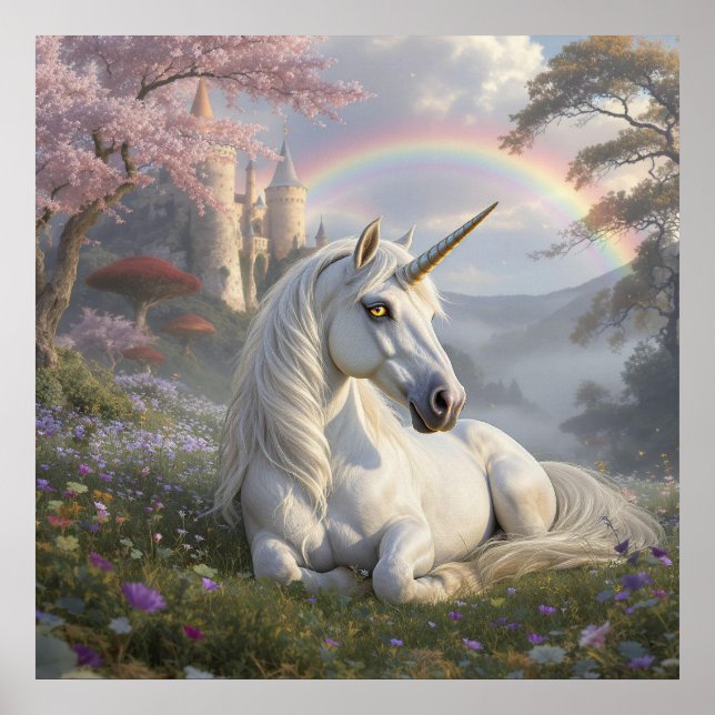 Pretty Unicorn, Castle and Rainbow  Poster (Vorne)