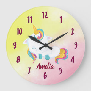 Pretty Unicorn Clock featuring your name Große Wanduhr
