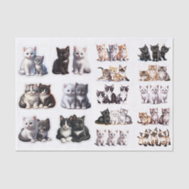 Pretty Vintage Inspired Kittens in Duos and Trios Seidenpapier