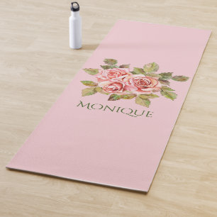 Pretty Vintage Pink Roses Personalized Yogamatte