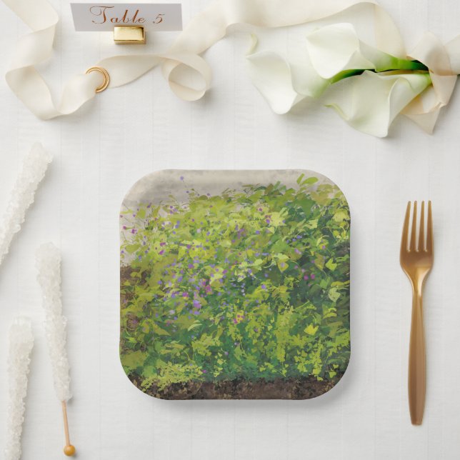 Pretty Watercolor Floral Bush Graphic Art Painting Pappteller (Hochzeit)