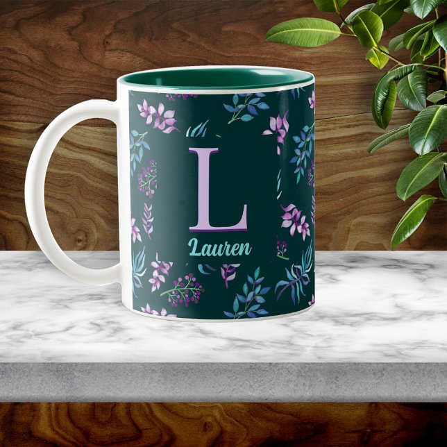 Pretty Watercolor Floral Garden Personalized Zweifarbige Tasse (Von Creator hochgeladen)