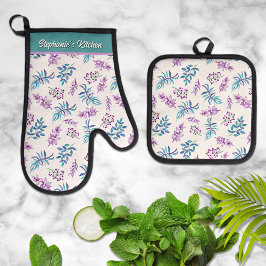 Pretty Watercolor Floral Personalized  Ofenhandschuh & Topflappen-Set