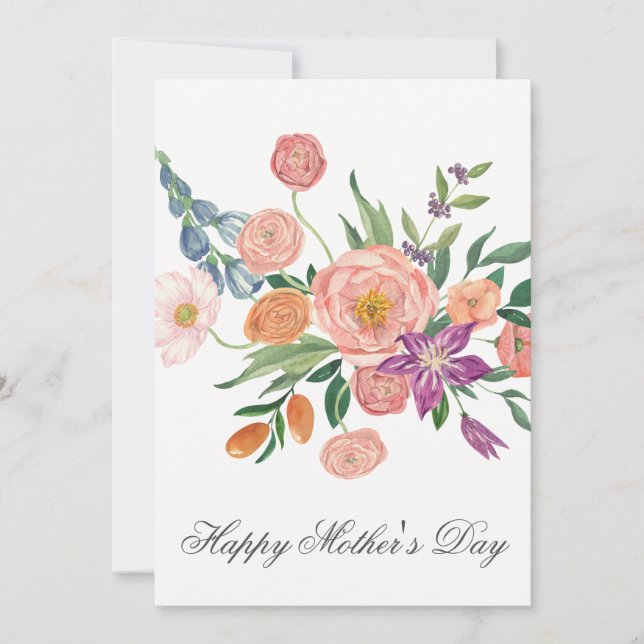 Pretty Watercolor Florals Mothers Day Card Karte (Vorderseite)