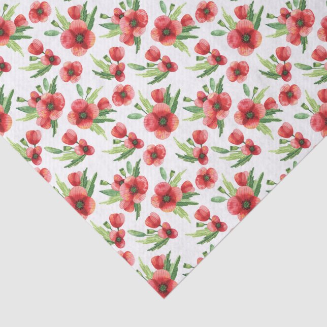 Pretty Watercolor Red Poppies Wildflowers Seidenpapier (Ausschnitt)