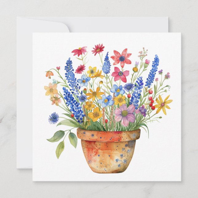 Pretty Whimsical Flowers in Pot Thinking of You  Karte (Vorderseite)