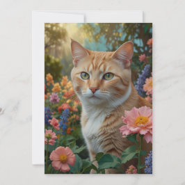 Pretty white orange cat in floral garden einladung