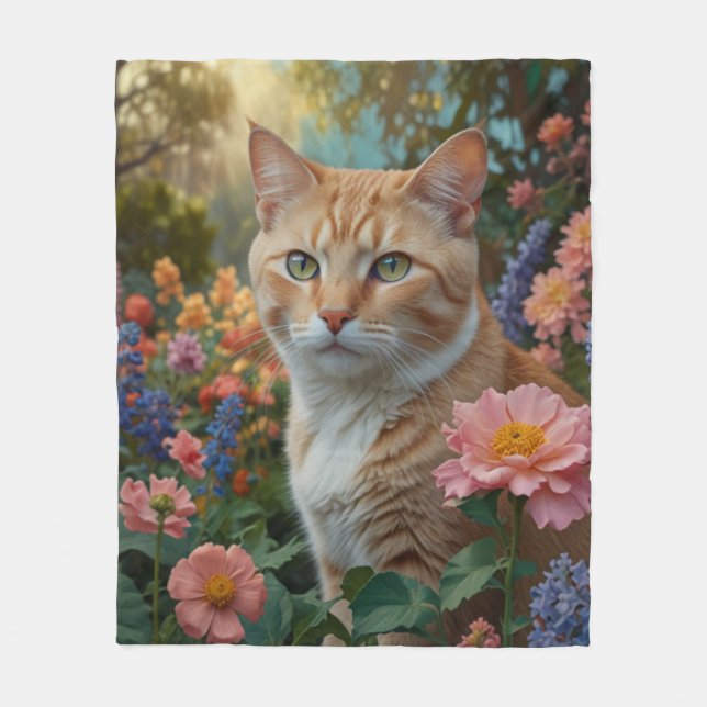 Pretty white orange cat in floral garden fleecedecke (Vorderseite)