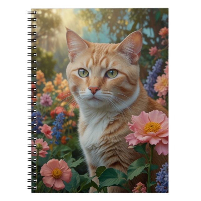 Pretty white orange cat in floral garden notizblock (Vorderseite)