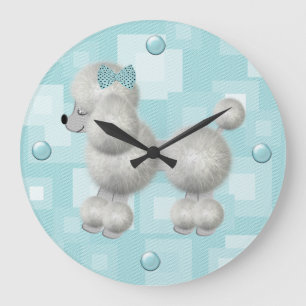 Pretty White Poodle Wall Clock Große Wanduhr