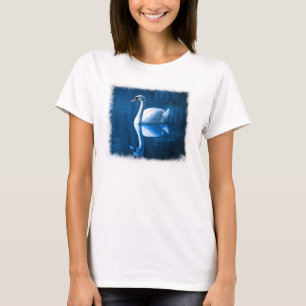 Pretty white swan floating on blue lake T-Shirt