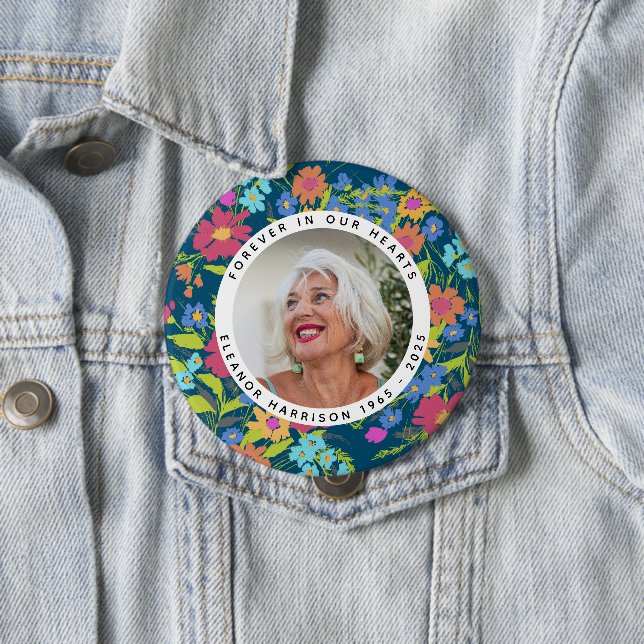 Pretty Wildflower Memorial Photo Frame with Text Button (Beispiel)