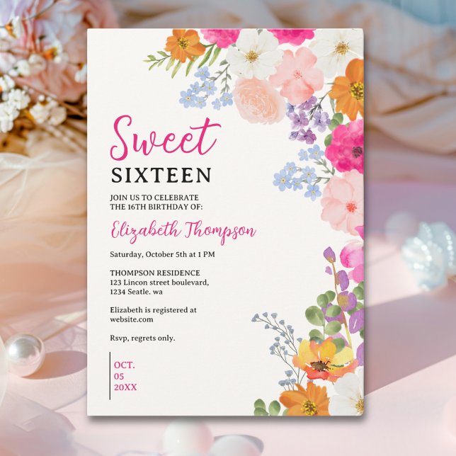 Pretty Wildflowers Sweet Sixteen Einladung (Von Creator hochgeladen)