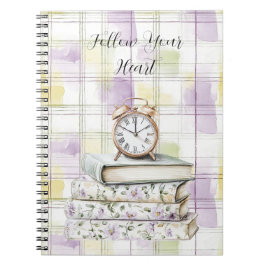Pretty Yellow Purple Floral Books Alarm Clock Notizblock