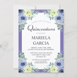 Pretty Yellow Purple Floral Quinceañera Birthday   Einladung