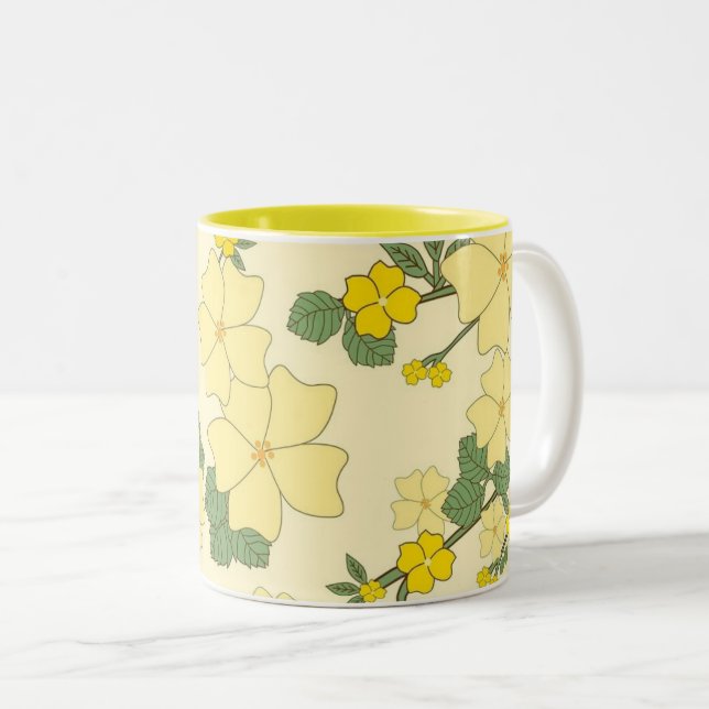 Pretty Yellow Summer Floral Pattern Zweifarbige Tasse (VorderseiteRechts)