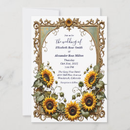 Pretty Yellow sunflower with art frame wedding Einladung