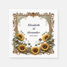 Pretty Yellow sunflower with art frame wedding Serviette