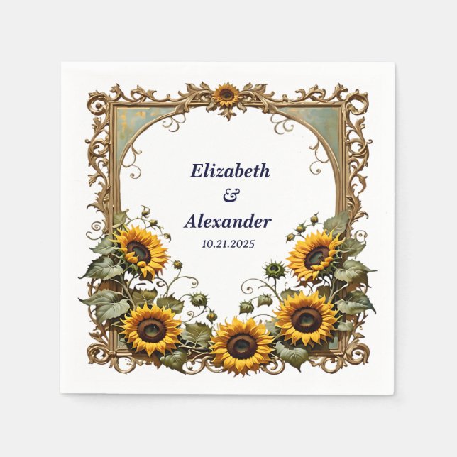 Pretty Yellow sunflower with art frame wedding  Serviette (Vorderseite)