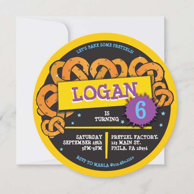 PRETZEL BAKING Geburtstagsparty Einladung (Vorderseite)