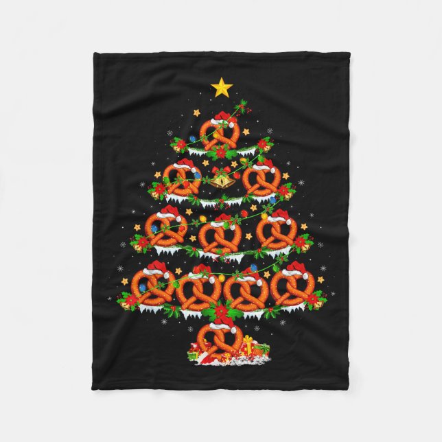 Pretzel Lover Xmas Lighting Pretzel Christmas Tree Fleecedecke (Vorderseite)